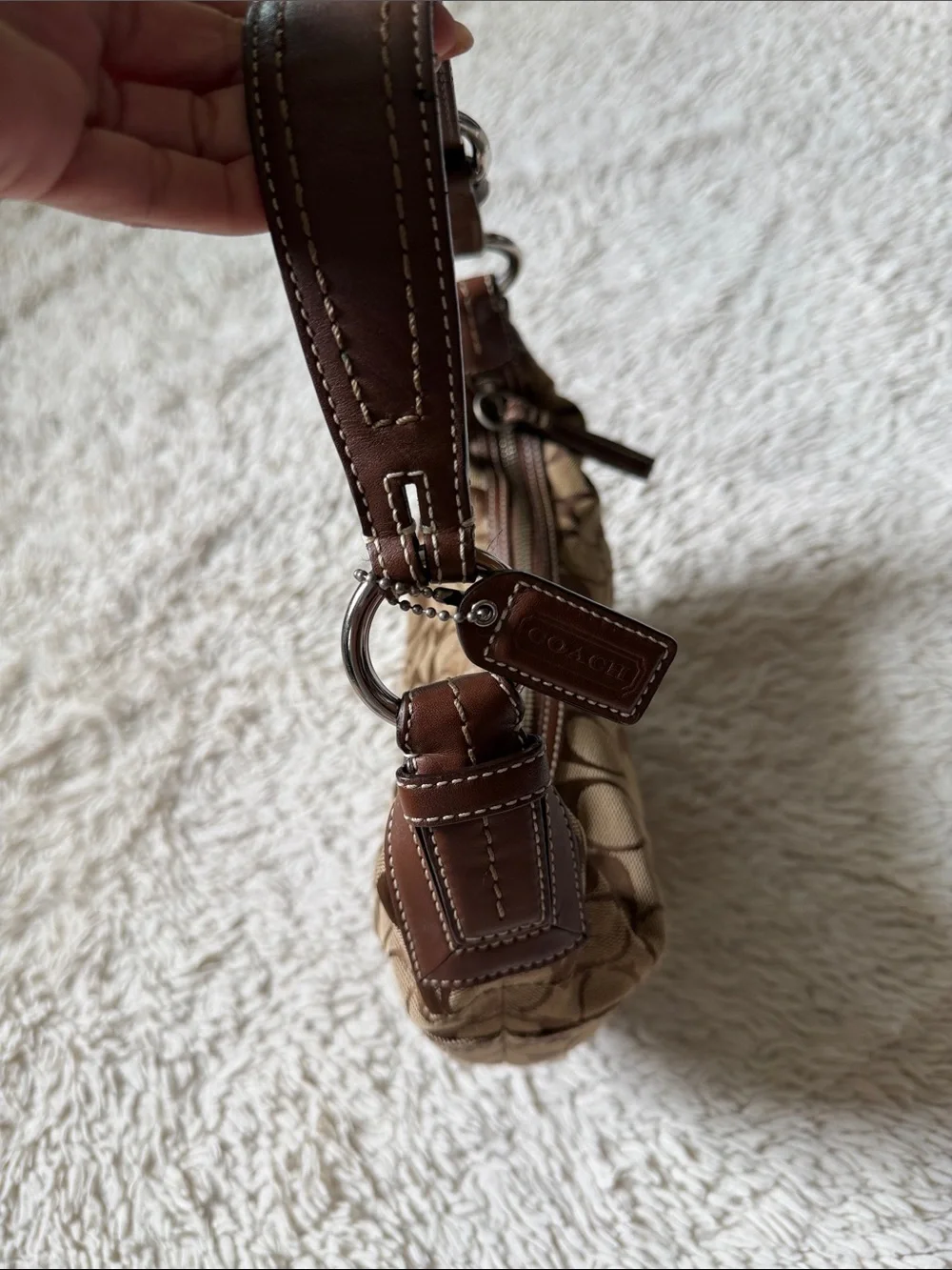 Vintage Y2K Coach Signature Canvas Leather Small Hobo Shoulder Bag